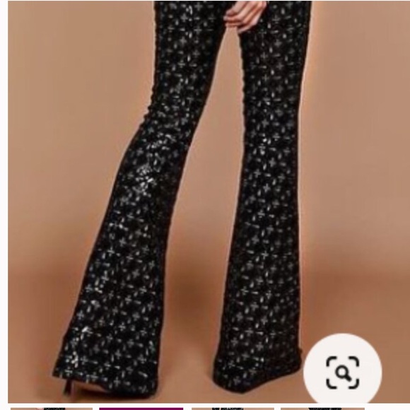 Nadine Merabi Black Meghan Velvet Sequin Flared Pants - Picture 3 of 9